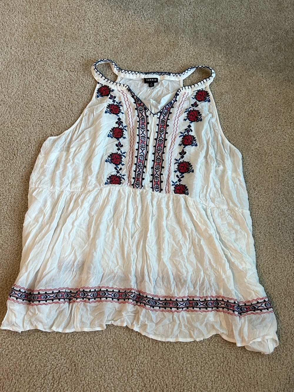 Torrid White Embroidered Floral Halter Tank